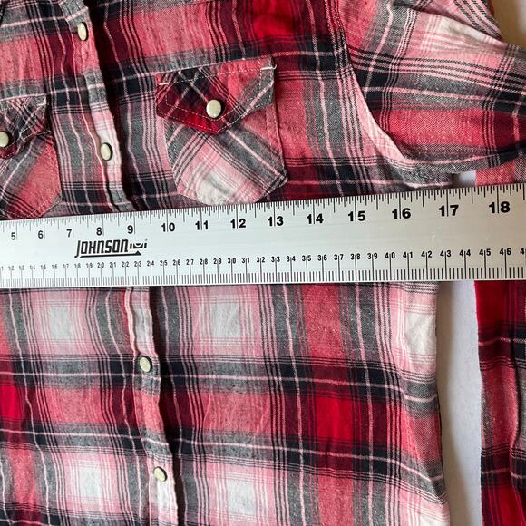 HangTen Women Long Sleeve Button Down Plaid Shirt size M, Red & Gray - Picture 3 of 8